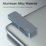YESIDO : Hub Adapter 6 In 1 USB-C TF-SD Intelligent Docking Station HB10 (Grey) - Image 5