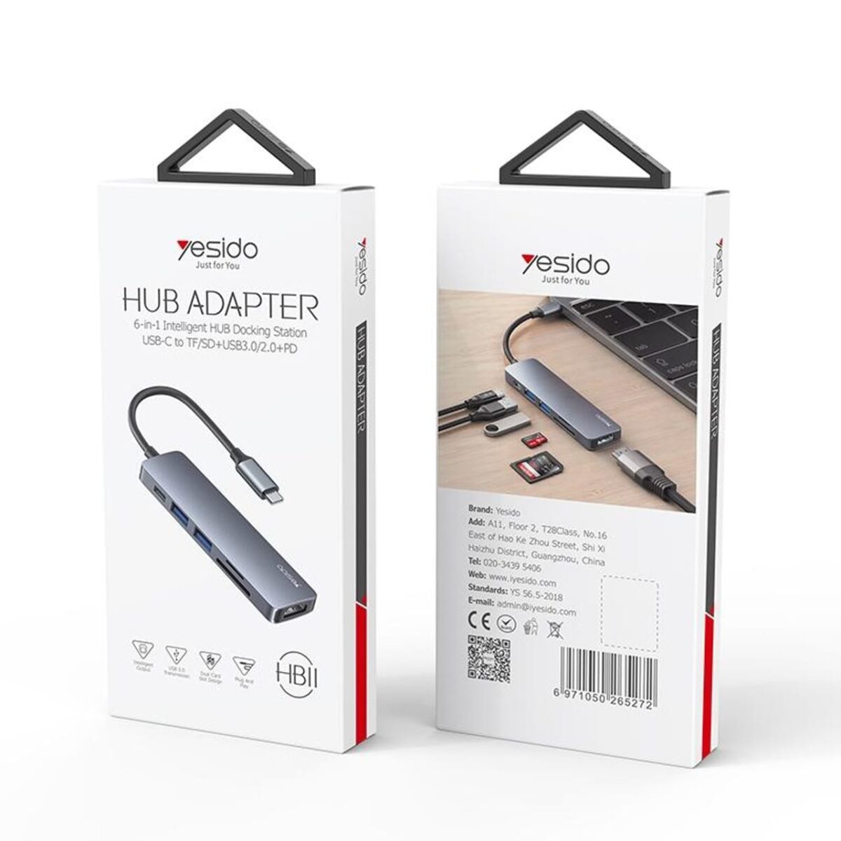 YESIDO : Hub Adapter HB11 6 In 1 USB-C Type-C Ports Multifuncations Docking Station - Image 6