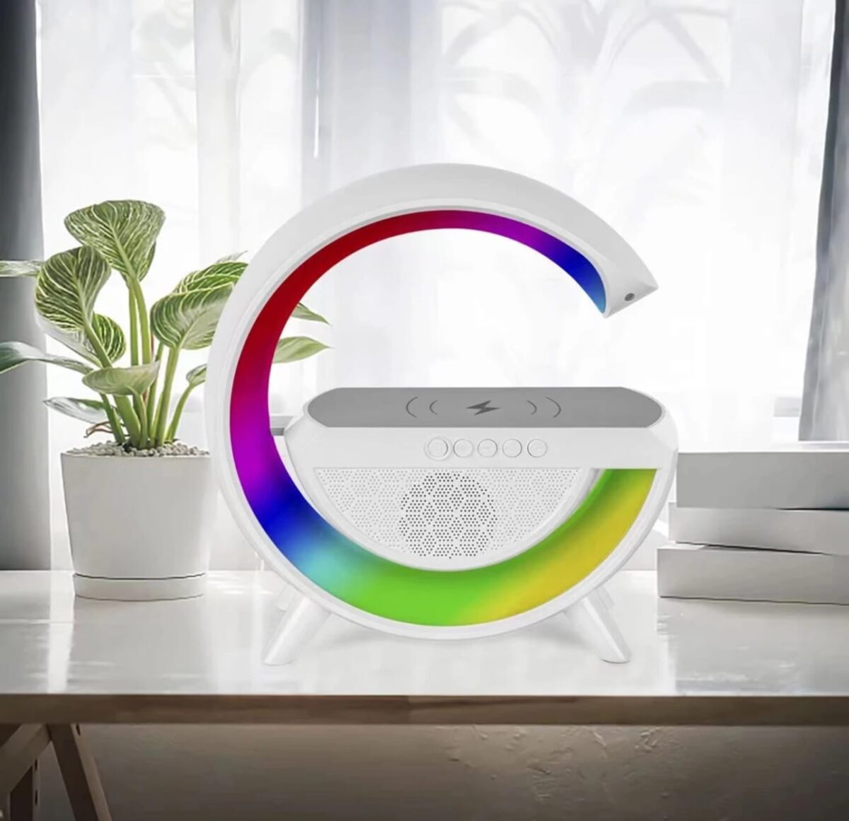 Table Lamp with Bluetooth Speaker, Wireless Charger for Bedroom Table Lamp (White) - Image 5