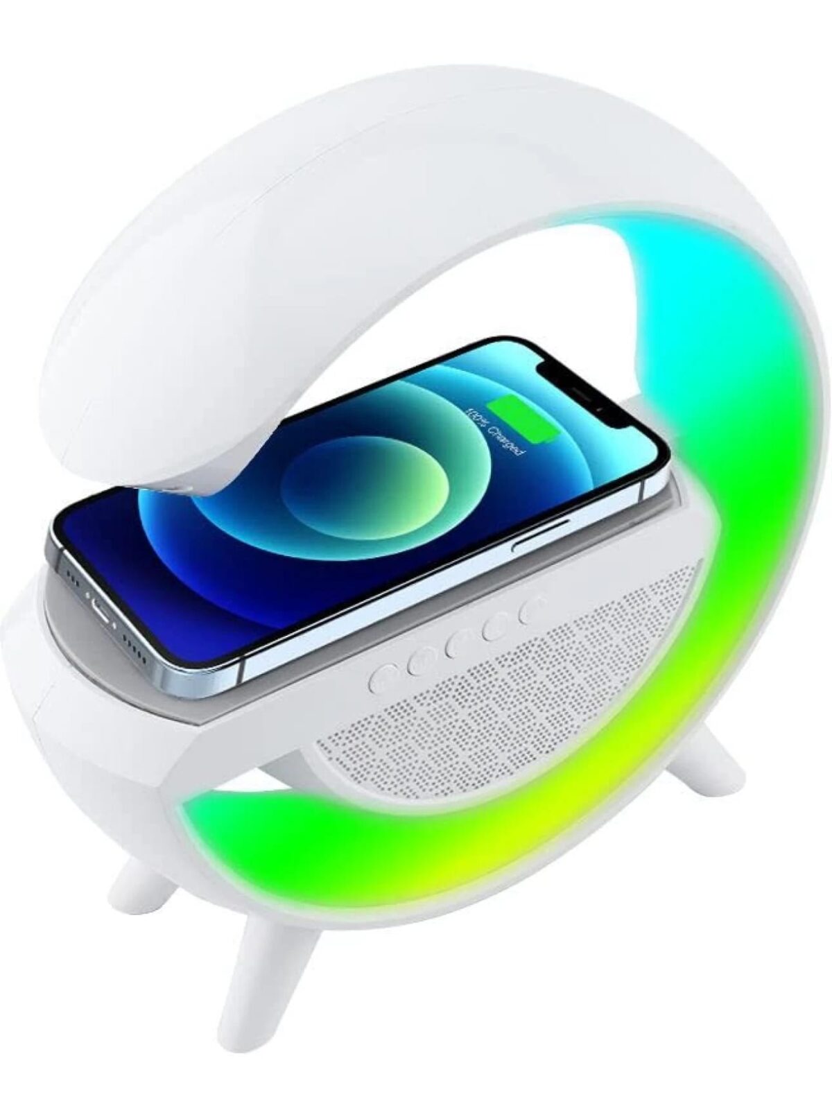 Table Lamp with Bluetooth Speaker, Wireless Charger for Bedroom Table Lamp (White) - Image 4