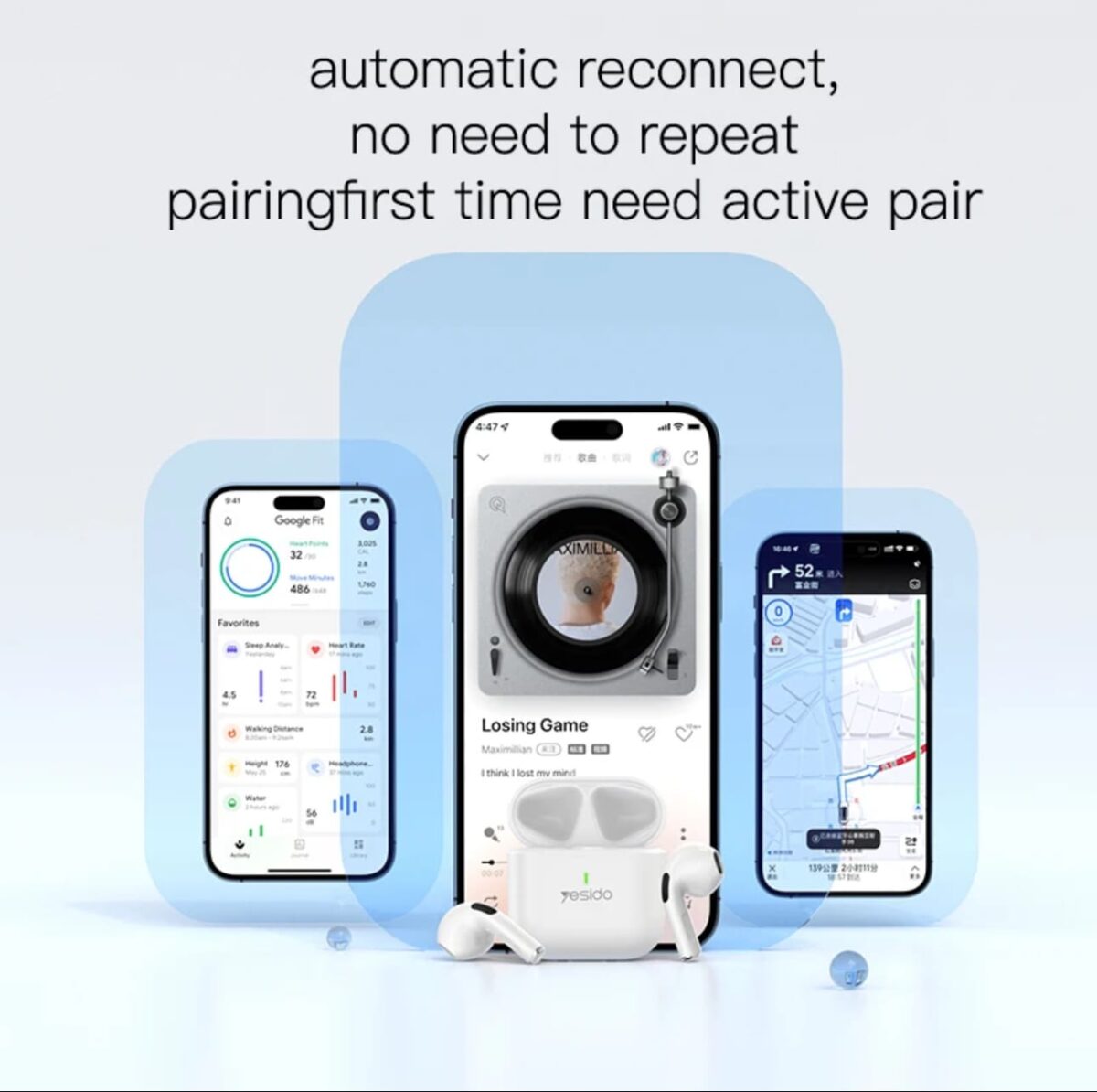 YESIDO: BT Earphones_Touch Control Wireless Bluetooth 5.1 Sport Earbuds - Image 6