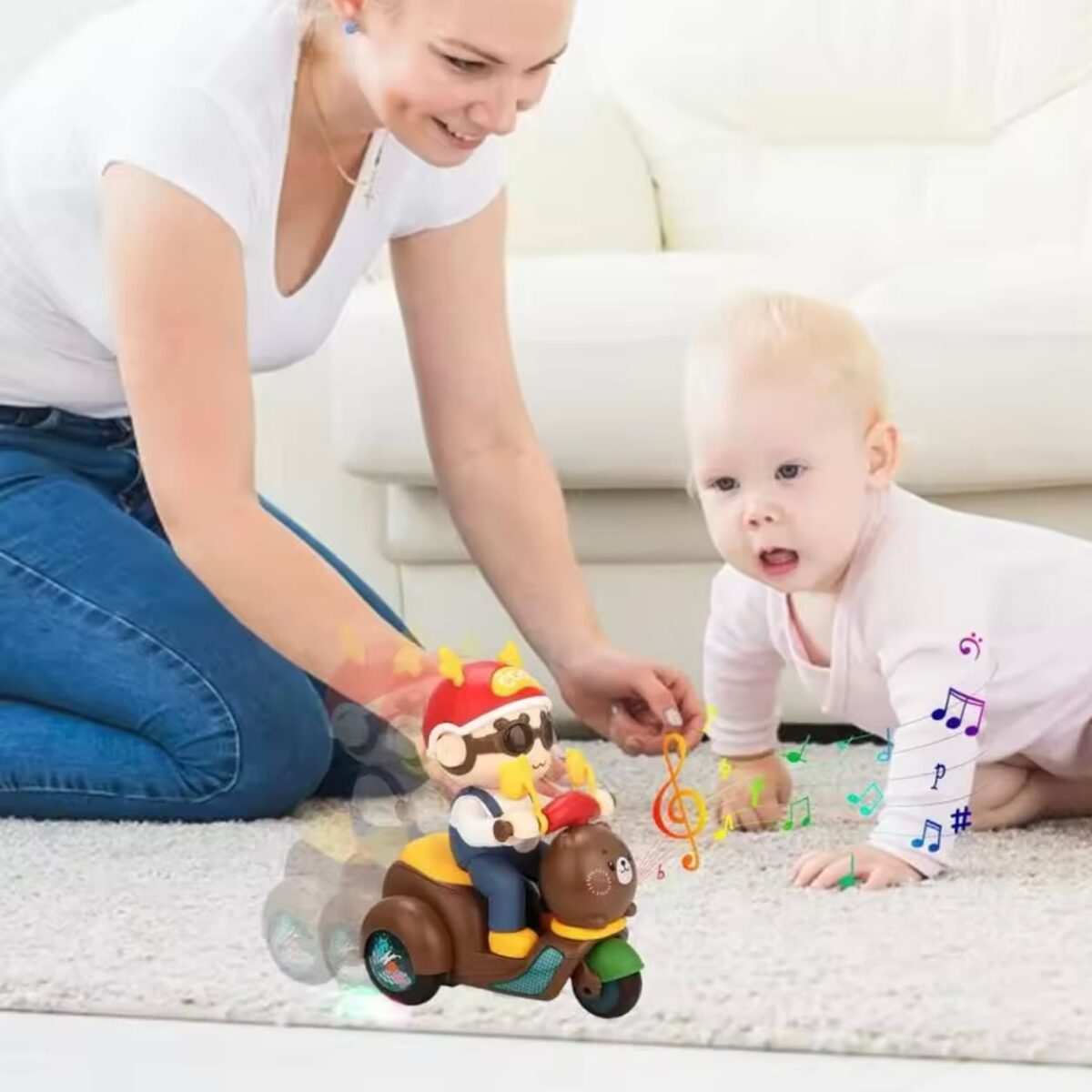 Toddler Motorcycle Toy Dancing & Rotating Stunt Tricycle With Lights Music - Image 3