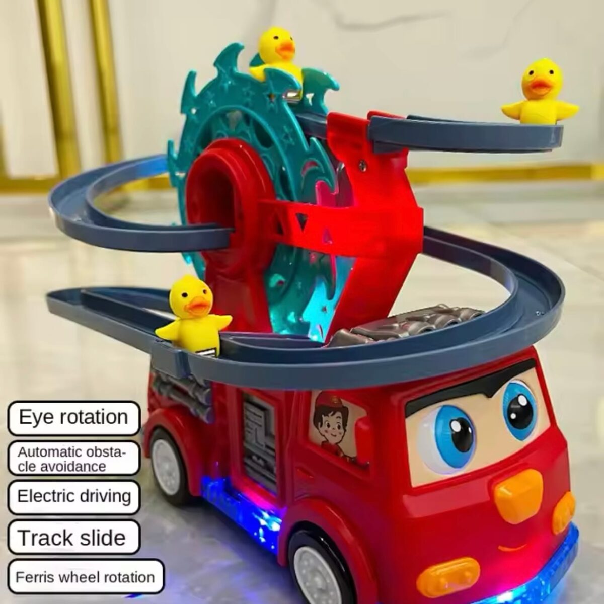 Fire Truck Toy with Small Duck Climbing Toy & 3D Car that Lights Boy Girl Little for Loud Kid Toddler Play Toy - Image 3