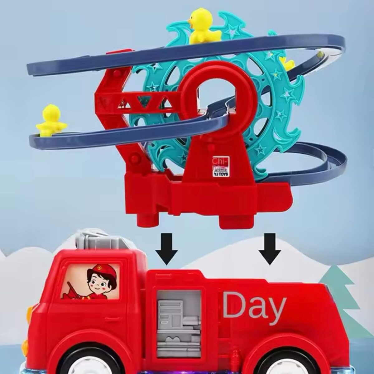 Fire Truck Toy with Small Duck Climbing Toy & 3D Car that Lights Boy Girl Little for Loud Kid Toddler Play Toy - Image 2