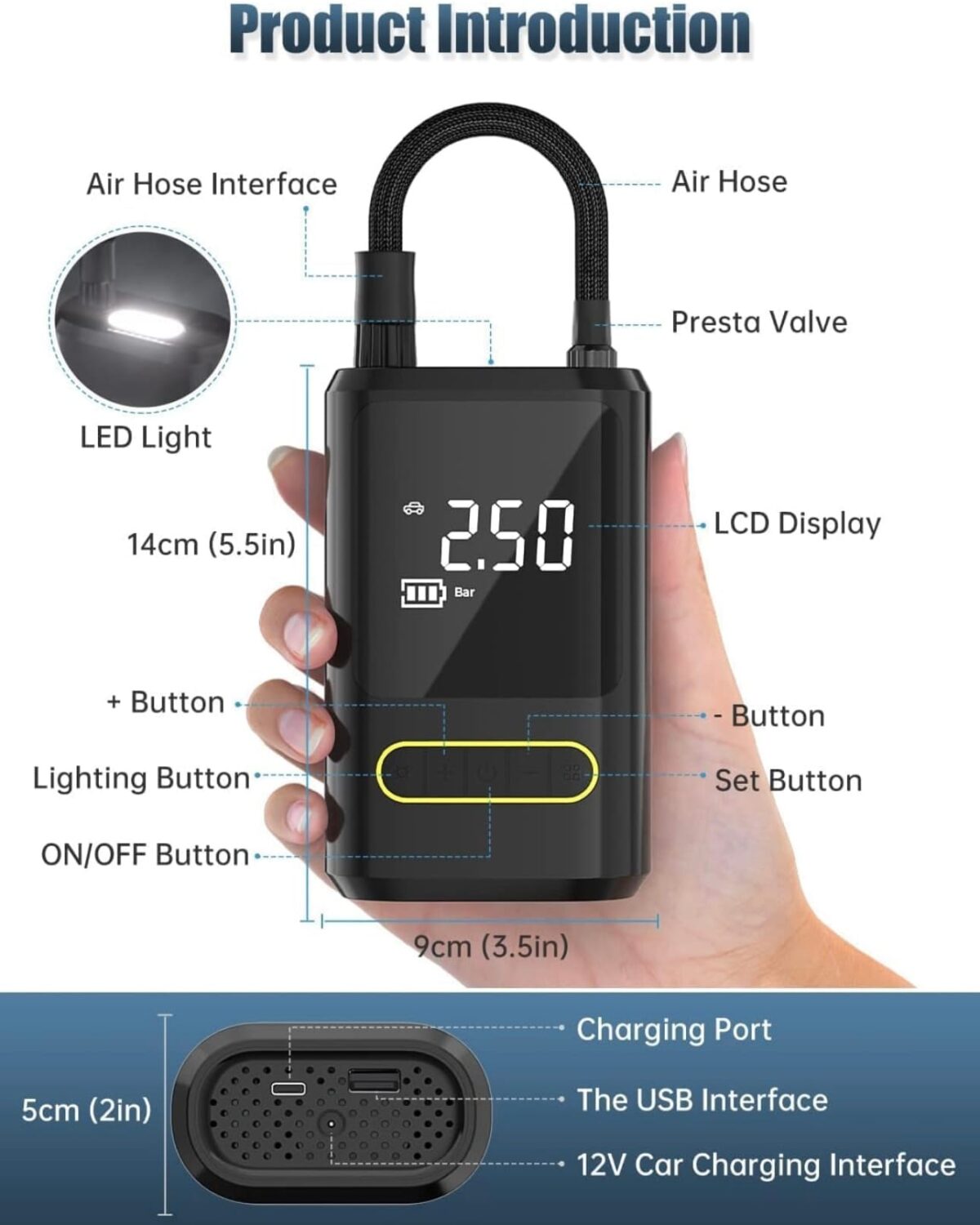 Portable Wireless Tire Inflator Air Compressor Pump For Cars, Motorcycles & Bicycles - Image 2