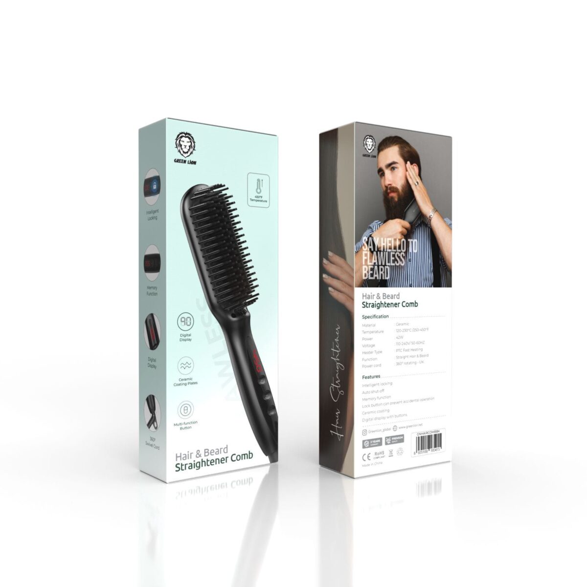 Green Lion Hair & Beard Straightener Comb With Digital Display & Control Buttons - Image 4