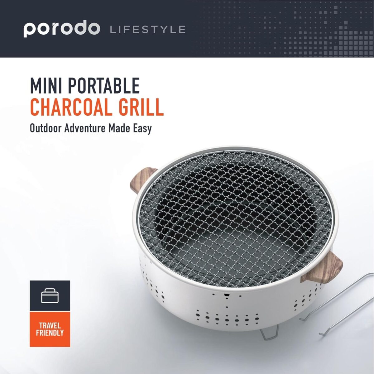 Porodo Lifestyle Camping Mini Outdoor Round BBQ/Charcoal Grill - Image 4