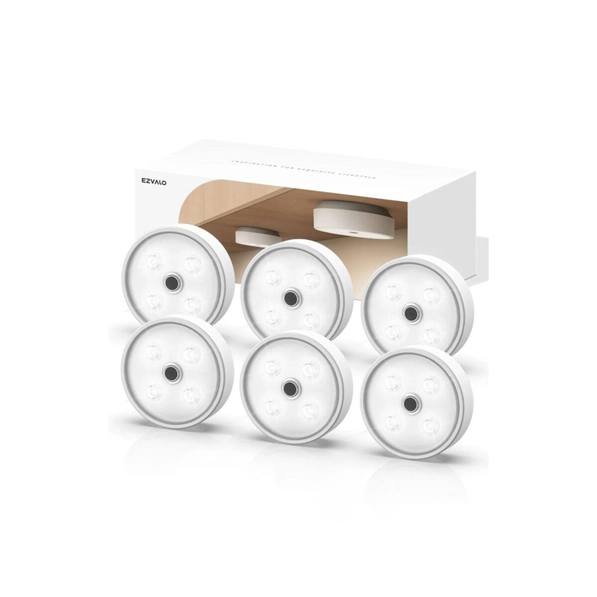 EZVALO Puck Lights with Remote Control Wireless Under Cabinet Lighting 6Pack - Image 1