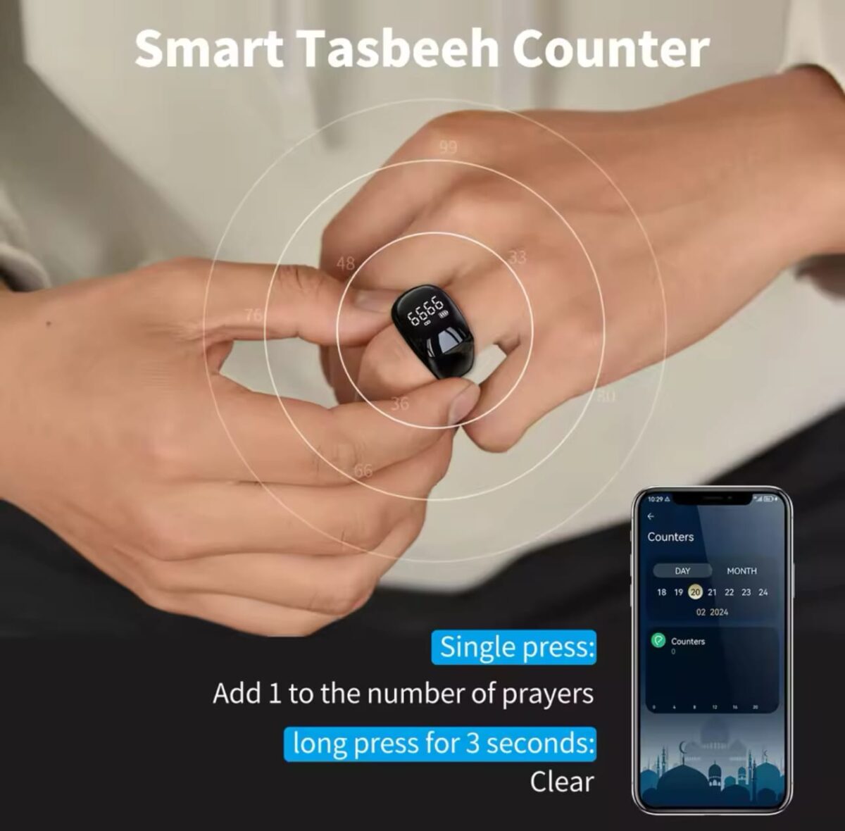 iQibla Smart Zikr Ring,Tasbih Counter ZR 05 - Image 3