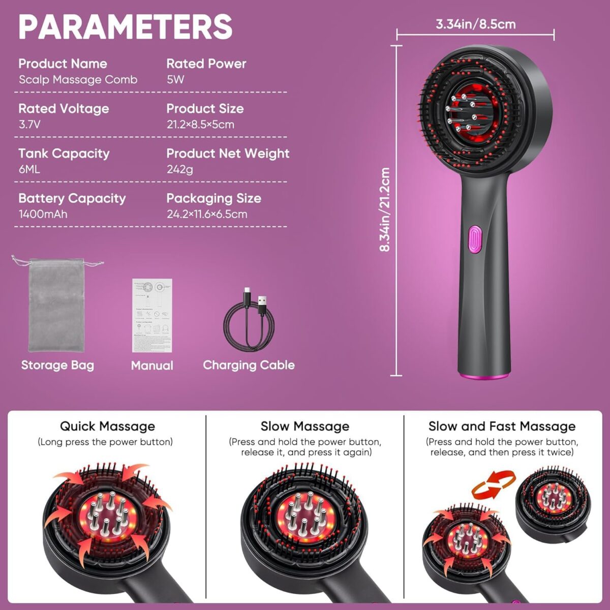 Cordless Electric Scalp Massager/Stimulator Brush with Oil Applicator - Image 3