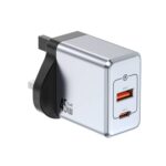 Green Lion GaN UK Plug Wall Charger with 45W Power Delivery,USB-C & USB-A Ports - Gray