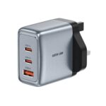 Green Lion GaN UK Plug Wall Charger with 65W Power Delivery, Dual USB-C & USB-A Ports - Gray - Image 2