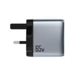 Green Lion GaN UK Plug Wall Charger with 65W Power Delivery, Dual USB-C & USB-A Ports - Gray - Image 3