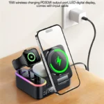 YESIDO DS38 65W Magnetic Wireless Charging Station 3-in-1 Charger with Digital Clock - Image 4